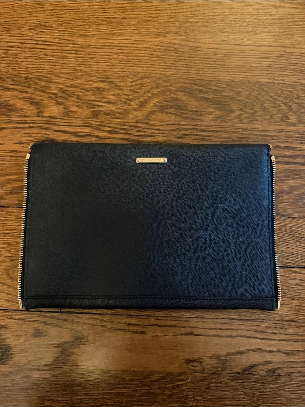 Rebecca Minkoff Black Envelope Clutch with Gold Zip Trim